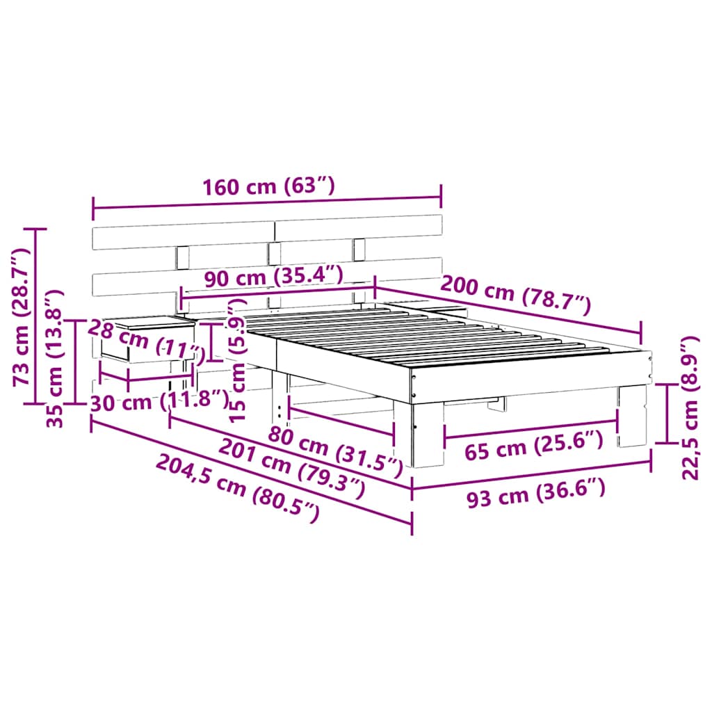 Bed Frame with Headboard Brown 90 x 200 cm Solid Pine Wood
