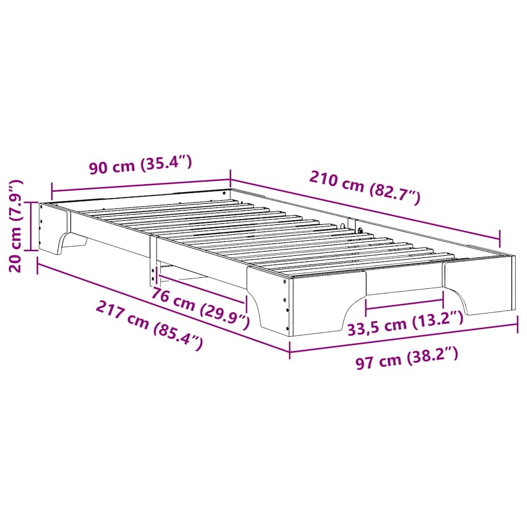 Bed Frame Brown 90 x 210 cm Solid Pine Wood