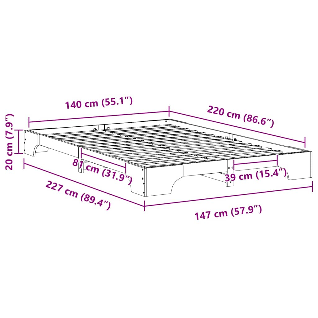 Bed Frame White 140 x 220 cm Solid Pine Wood