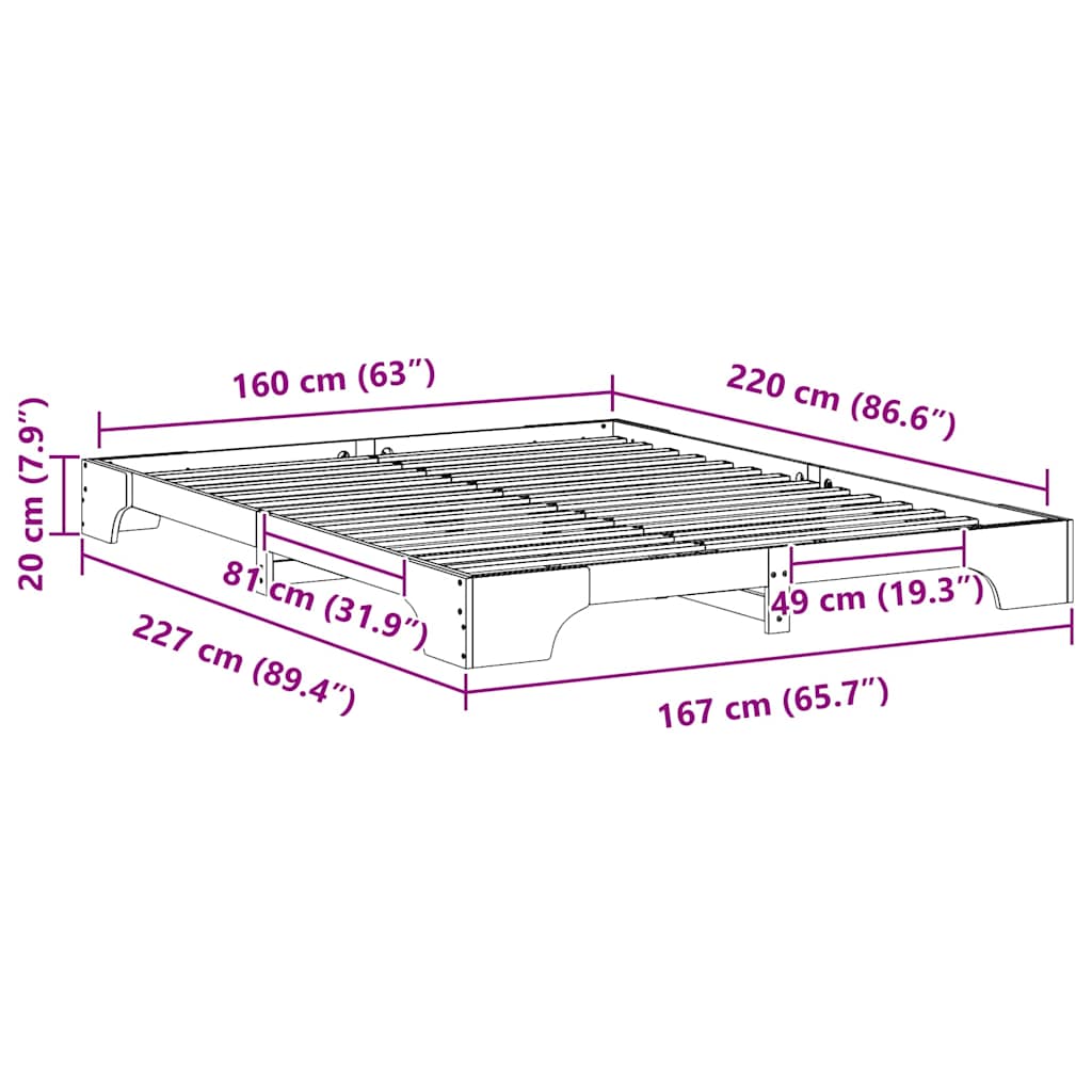 Bed Frame White 160 x 220 cm Solid Pine Wood