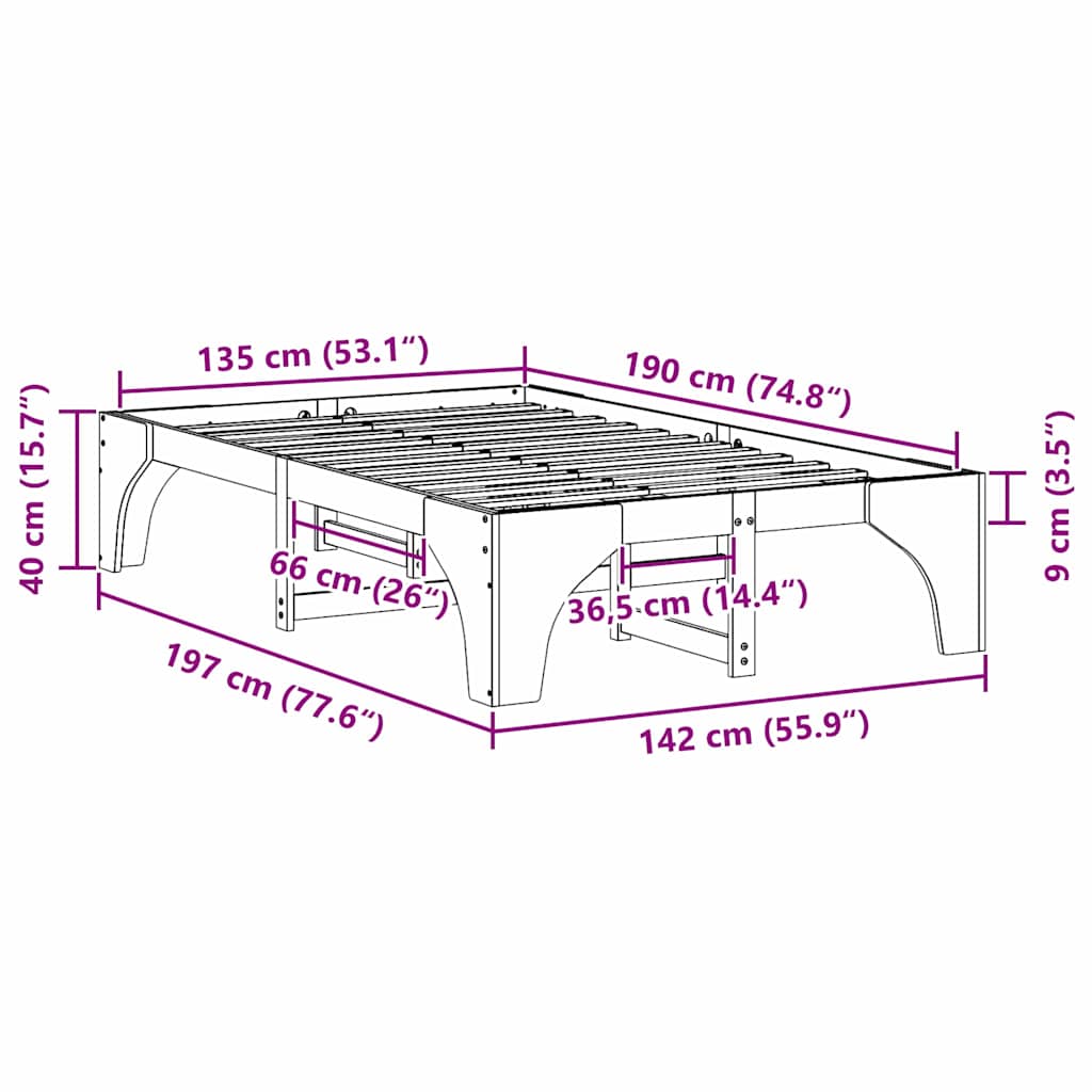 Bed Frame White 135 x 190 cm Solid Pine Wood