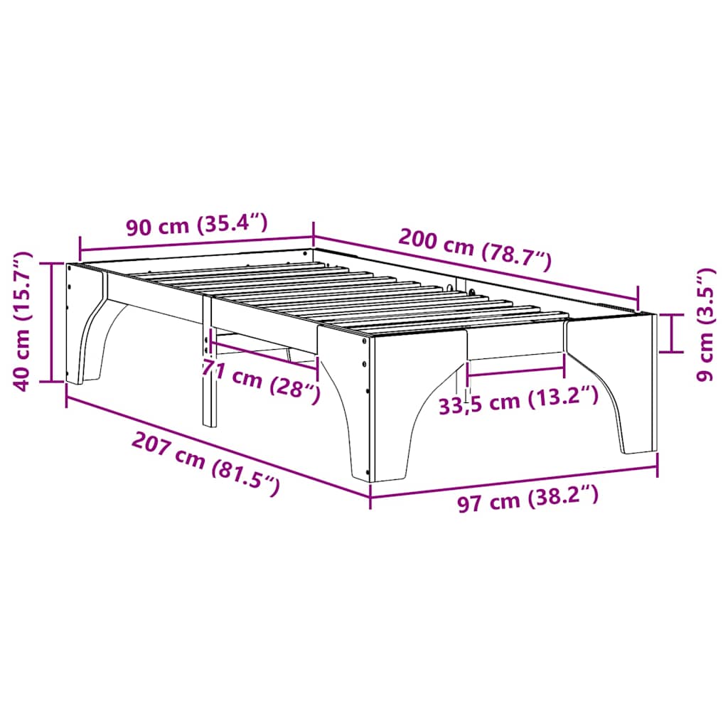 Bed Frame Brown 90 x 200 cm Solid Pine Wood
