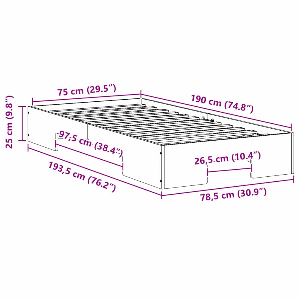 Bed Frame White 75 x 190 cm