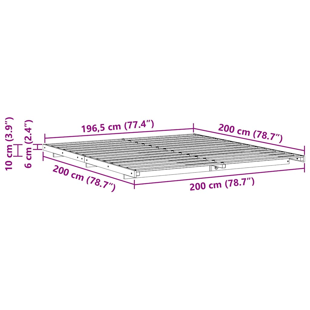 Bed Frame Wax Brown 200 x 200 cm Solid Pine Wood