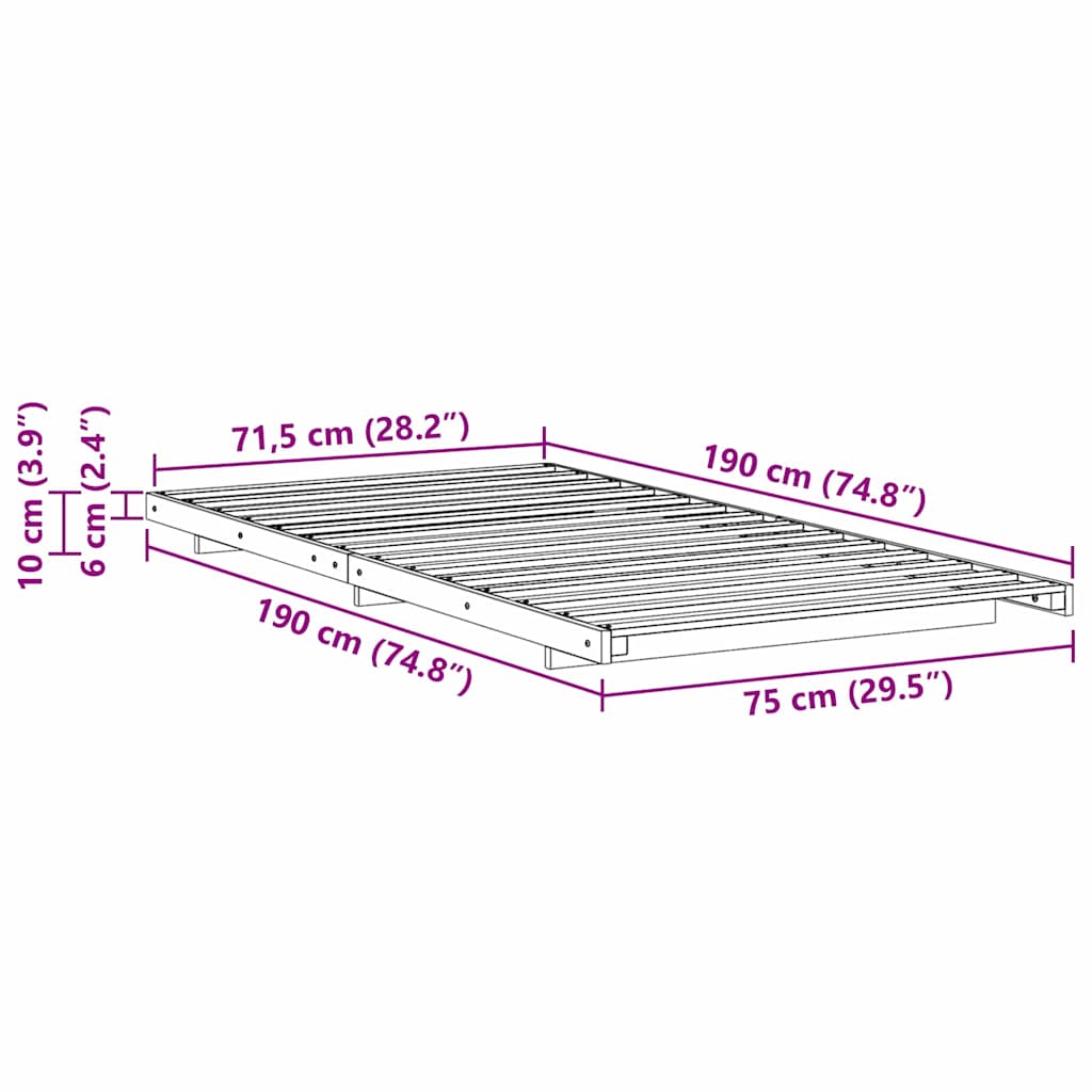 Bed Frame Wax Brown 75 x 190 cm Solid Pine Wood