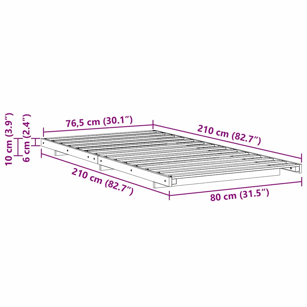 Bed Frame Wax Brown 80 x 210 cm Solid Pine Wood