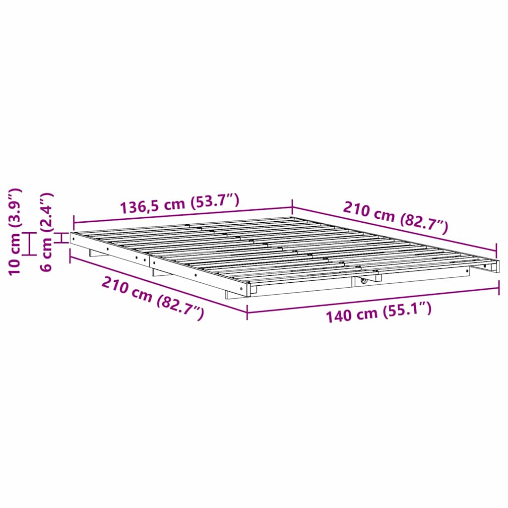 Bed Frame Wax Brown 140 x 210 cm Solid Pine Wood