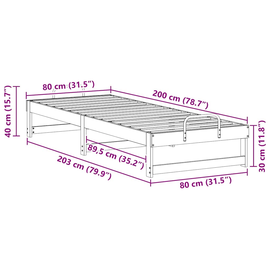 Bed Frame Brown 80 x 200 cm Solid Pine Wood