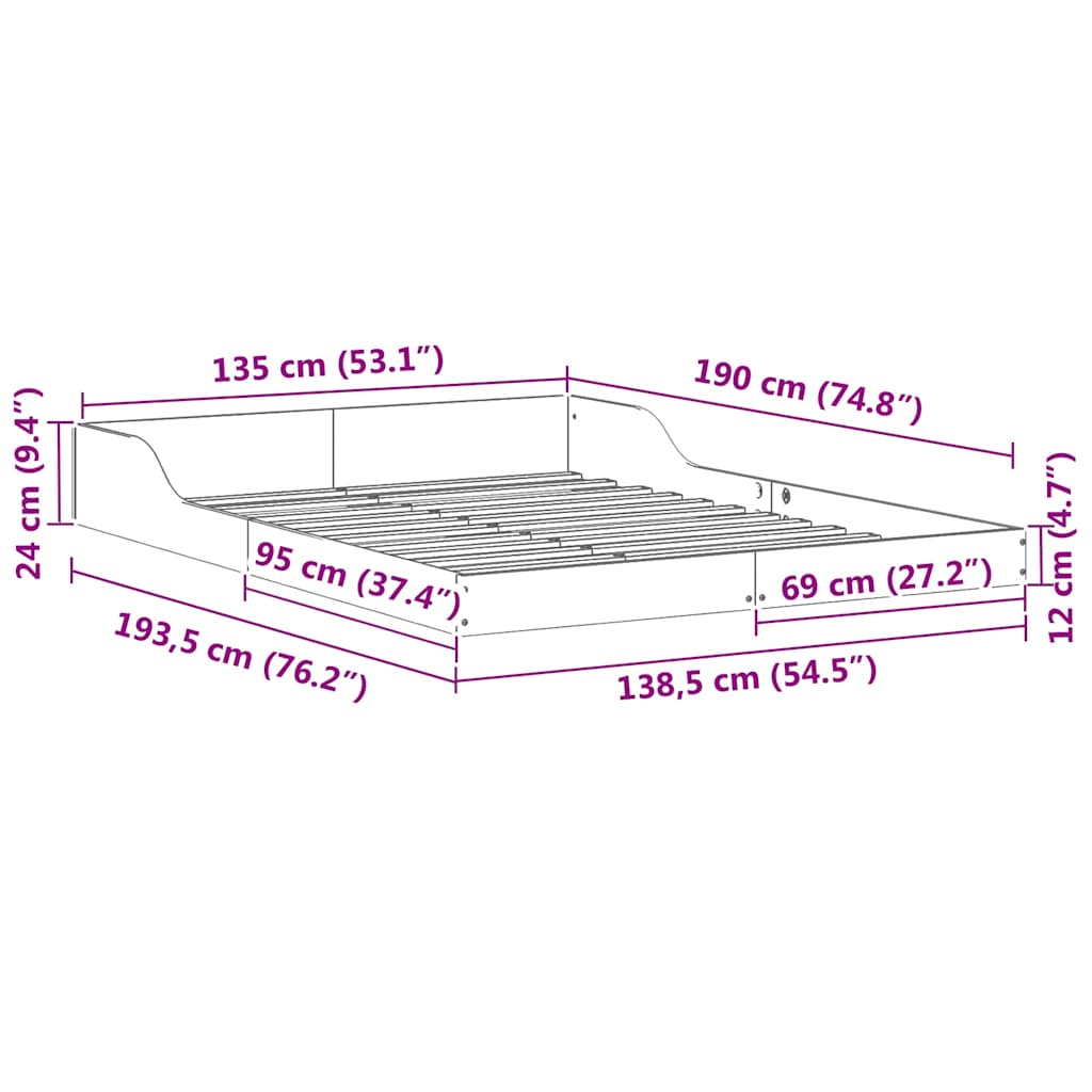 Bed Frame White 135 x 190 cm Solid Pine Wood