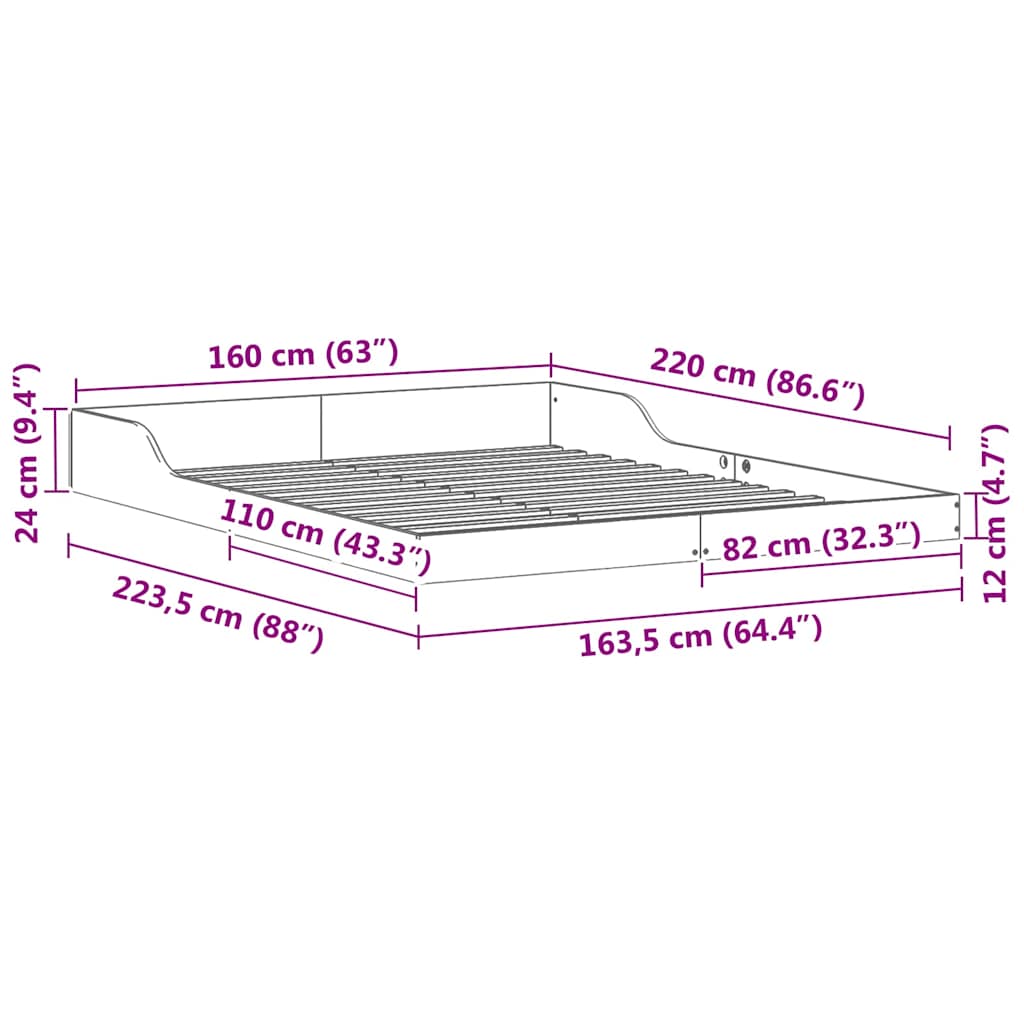 Bed Frame Brown 160 x 220 cm Solid Pine Wood