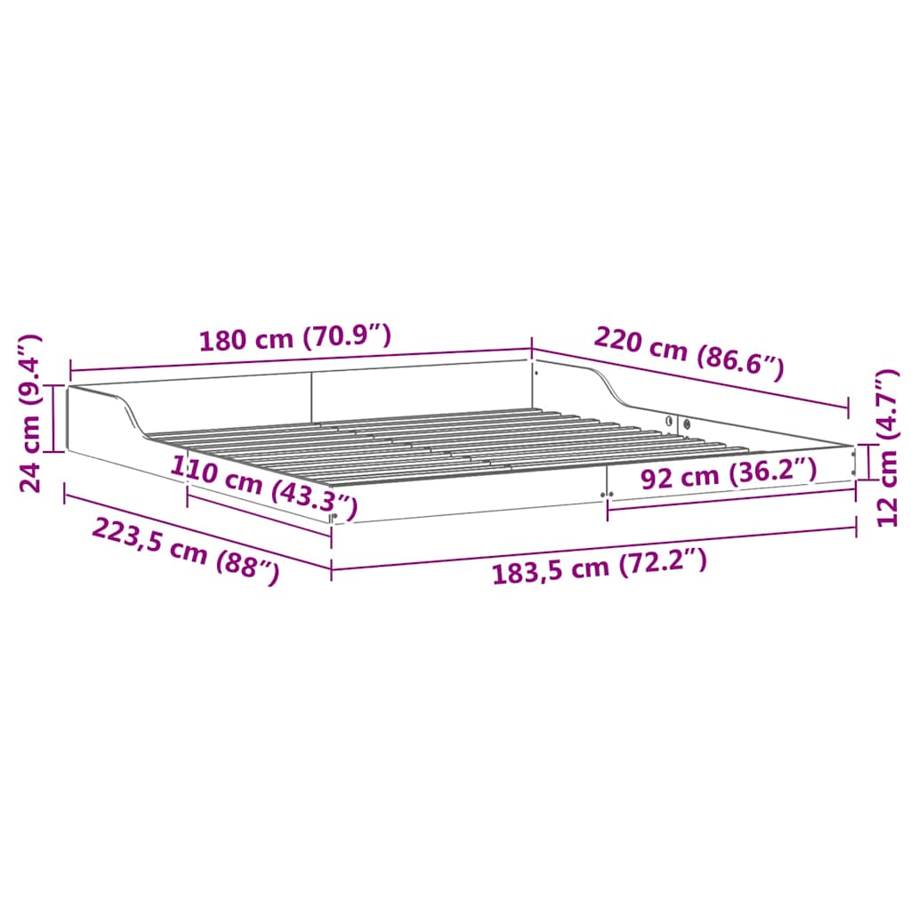 Bed Frame Wax Brown 180 x 220 cm Solid Pine Wood