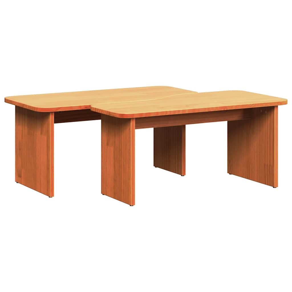Coffee Table 2 pcs Wax Brown Solid pine wood