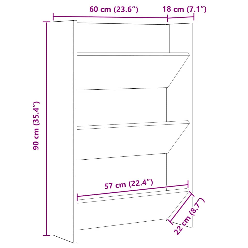 Shoe Cabinet 60 x 18 x 90 cm Engineered Wood Black Oak