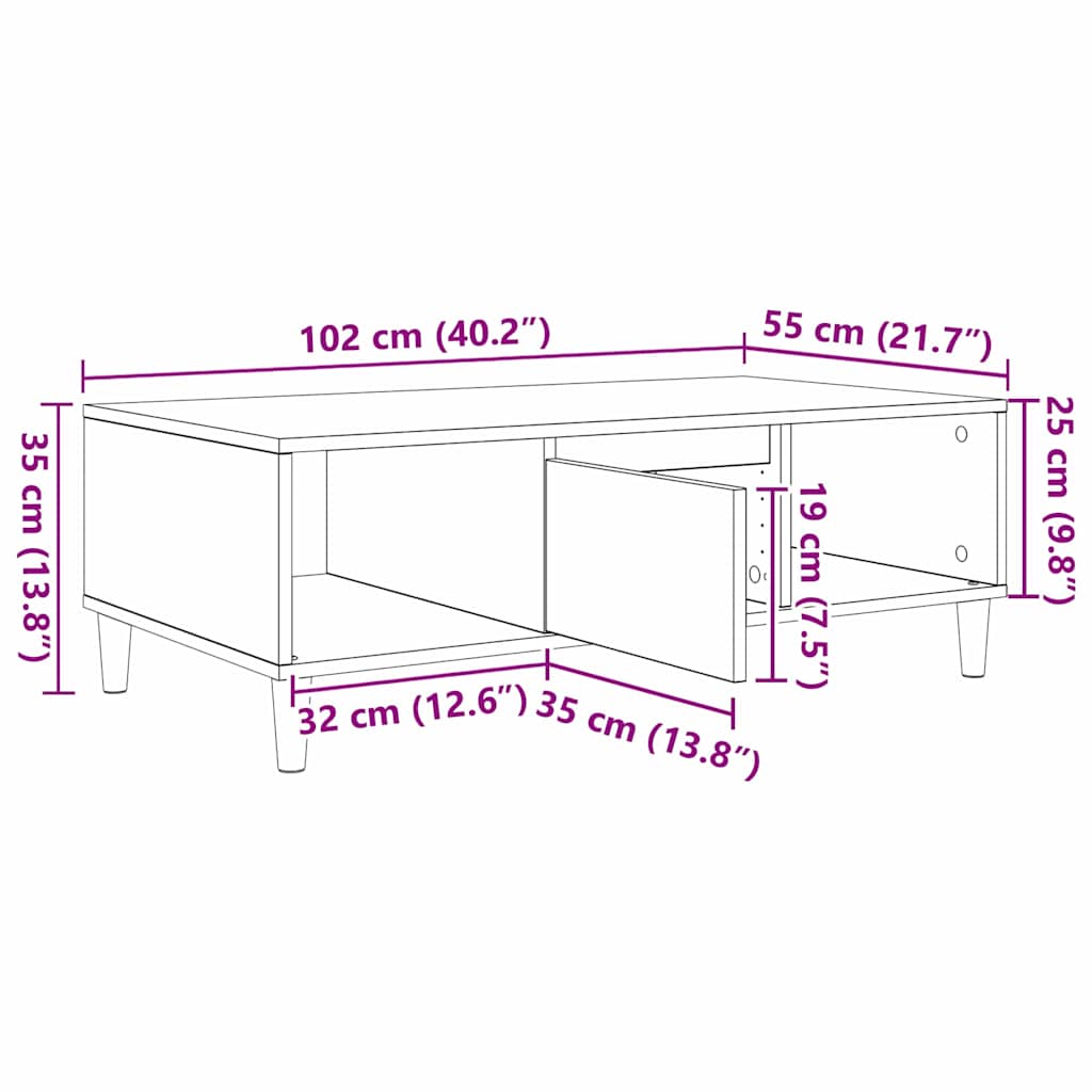 Coffee Table White 102 x 55 x 35 cm Engineered Wood