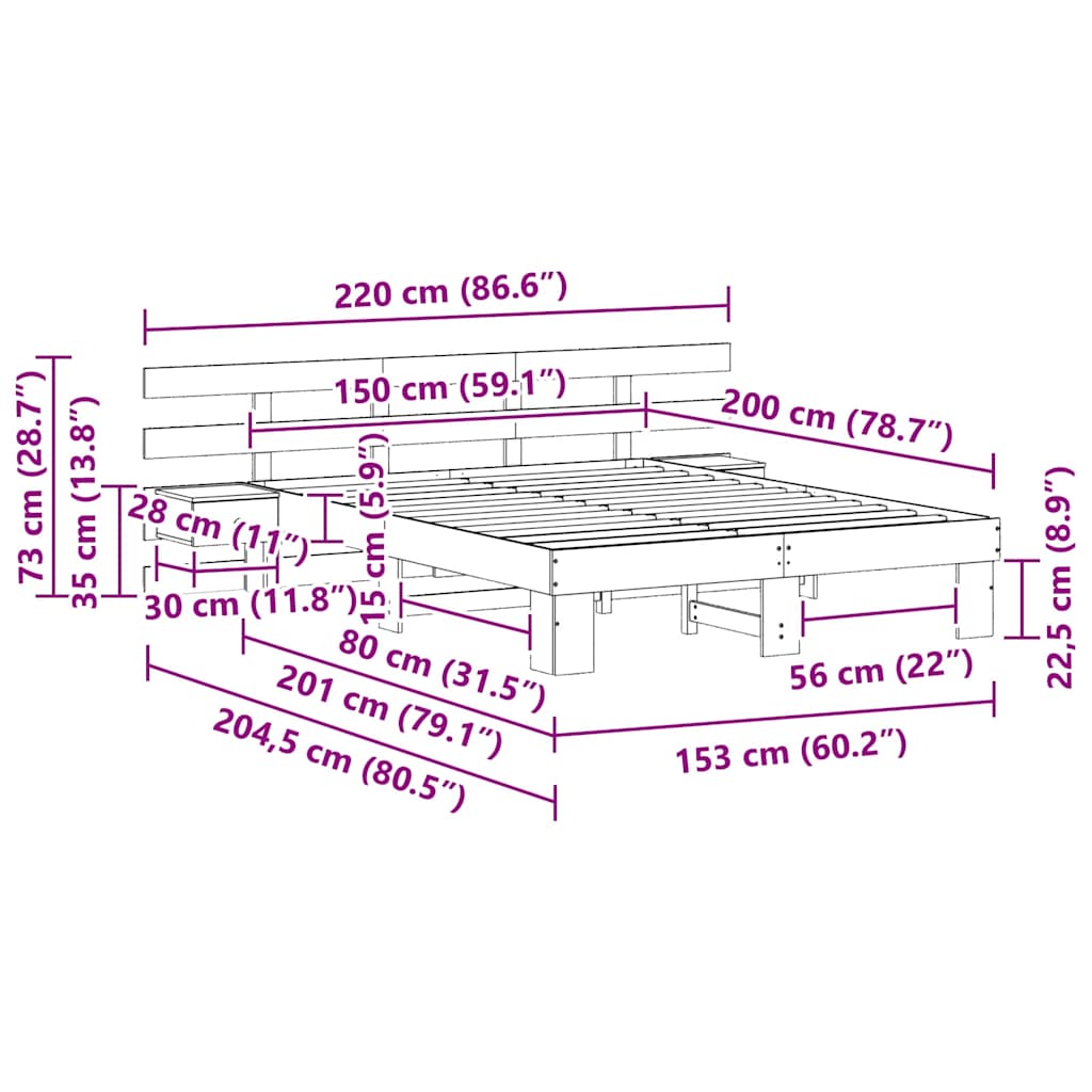 Bed Frame with Headboard White 150 x 200 cm Solid Pine Wood