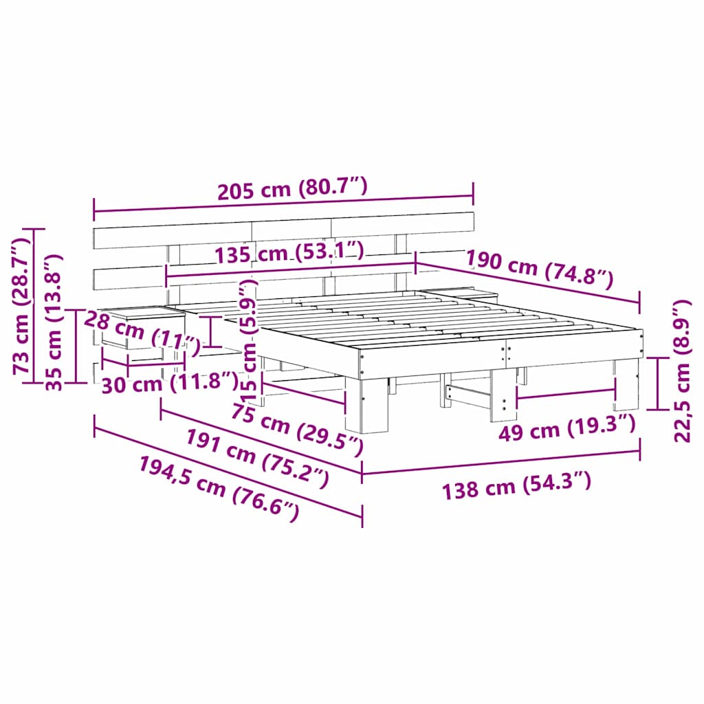 Bed Frame with Headboard Brown 135 x 190 cm Solid Pine Wood