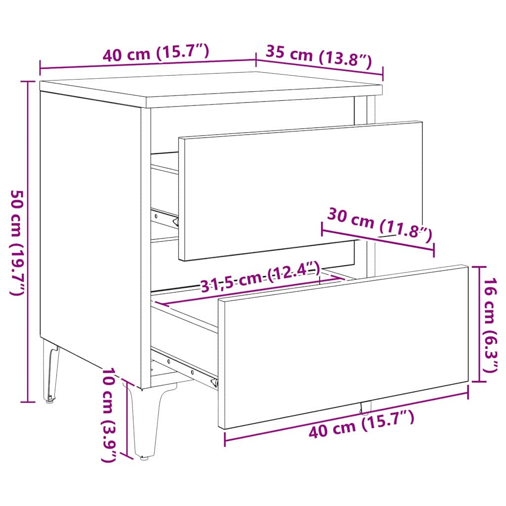 Bedside Cabinet 2 pcs Artisan Oak 40 x 35 x 50 cm