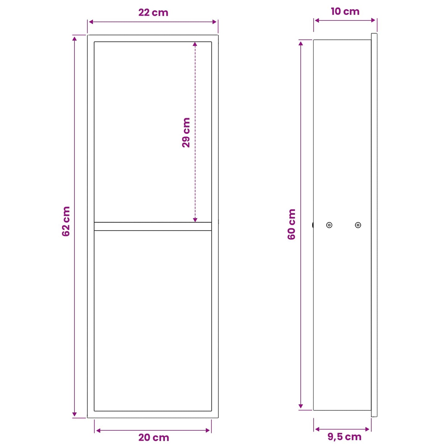 Shower Niche Black 60 x 20 x 9.5 cm Stainless Steel