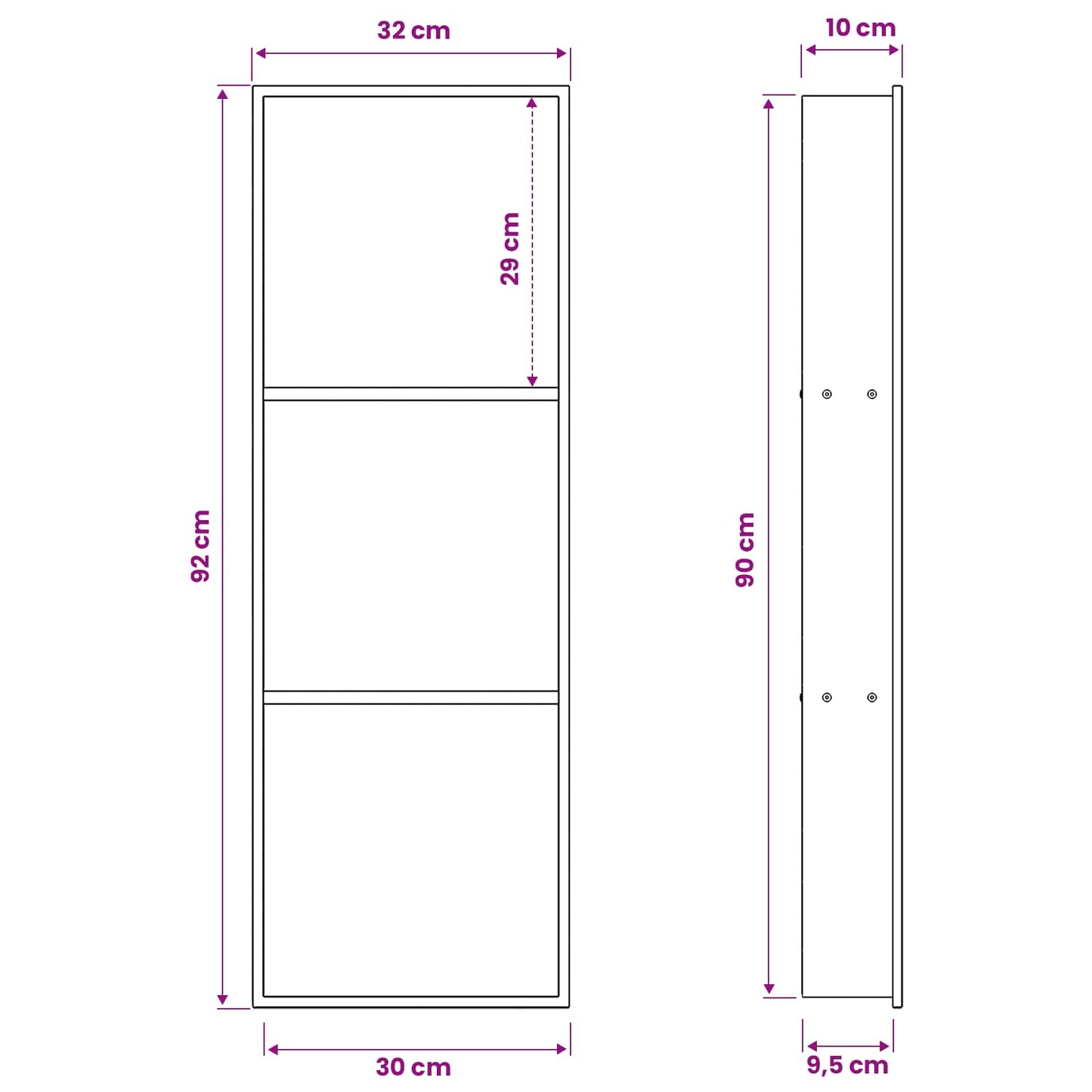 Shower Niche Silver 90 x 30 x 9.5 cm Stainless Steel