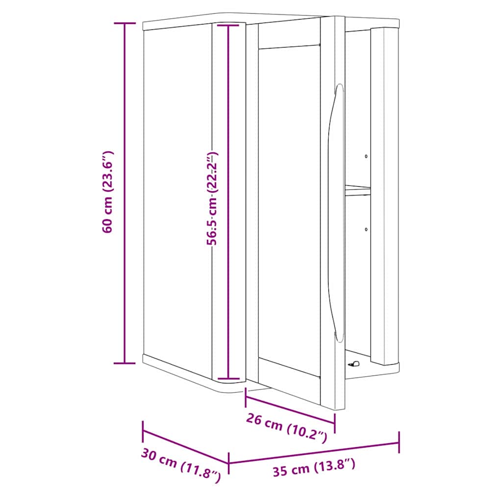 Bathroom Wall Cabinet with Door FLORO Wax Brown 35 x 30 x 60 cm