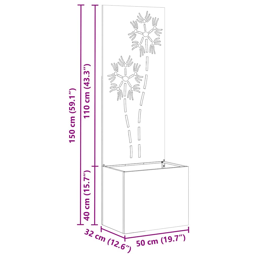 Garden Privacy Screen Floral Sliver 50 x 150 cm Stainless steel