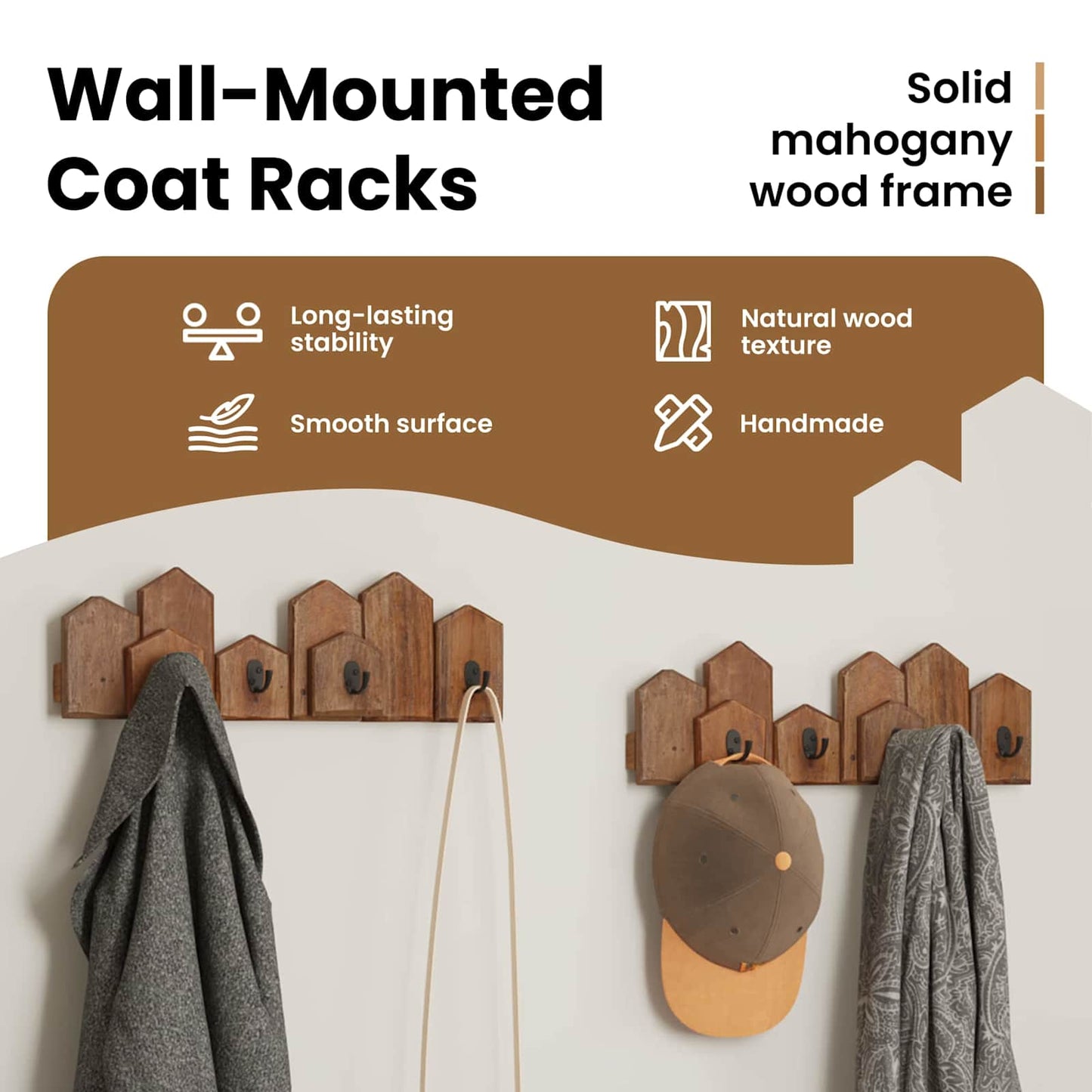 Hanger Brown 48 x 8 x 15 cm Solid Mahogany Wood
