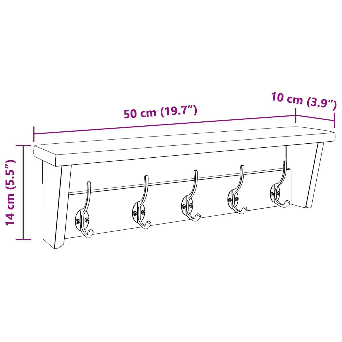 Hanger Brown 50 x 10 x 14 cm Solid Mahogany Wood
