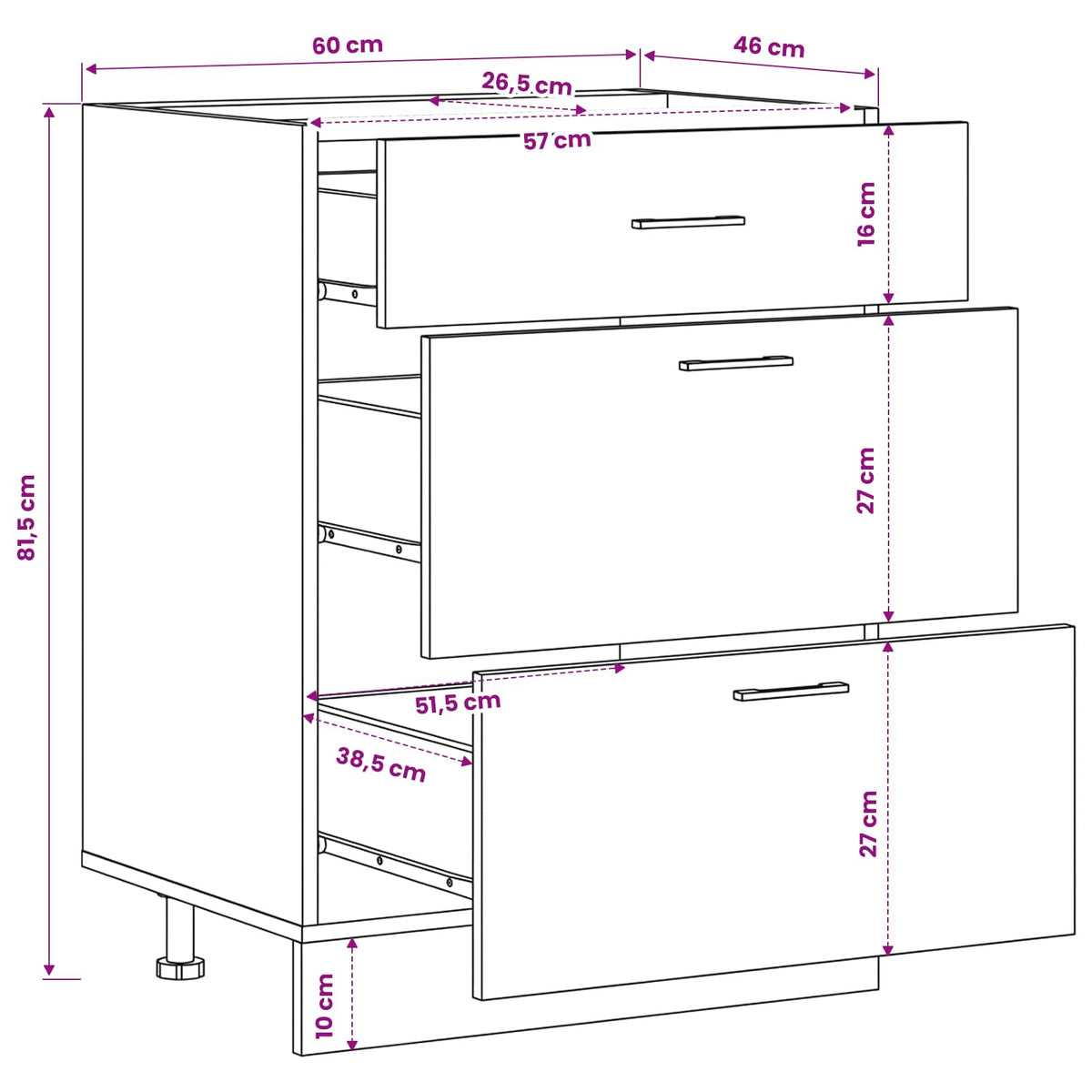 Kitchen Base Cabinet Black Oak 60 x 46 x 81.5 cm