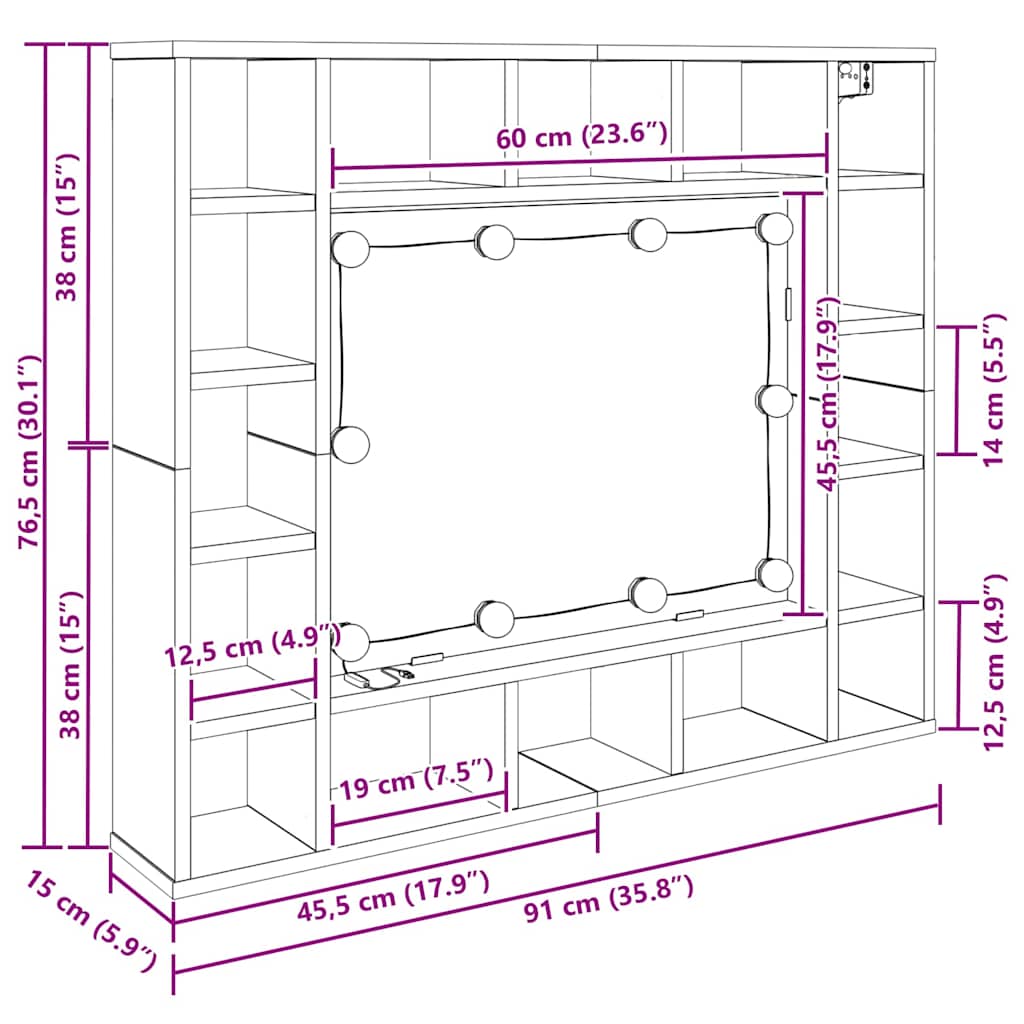 vidaXL Mirror Cabinet Black oak 91 x 15 x 76.5 cm Engineered wood
