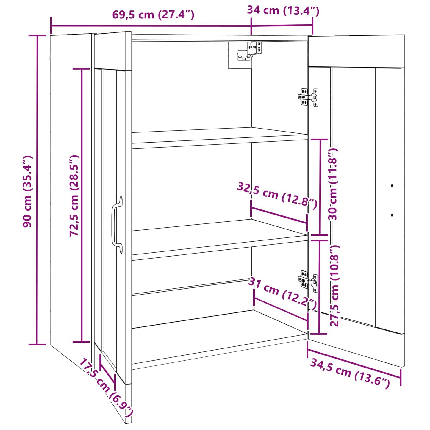 Storage Cabinet Wall-mounted Black Oak 69.5 x 34 x 90 cm