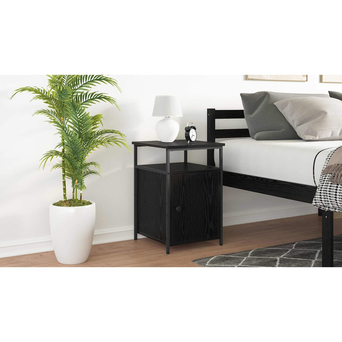 Bedside Cabinet with Drawer Black oak Engineered Wood