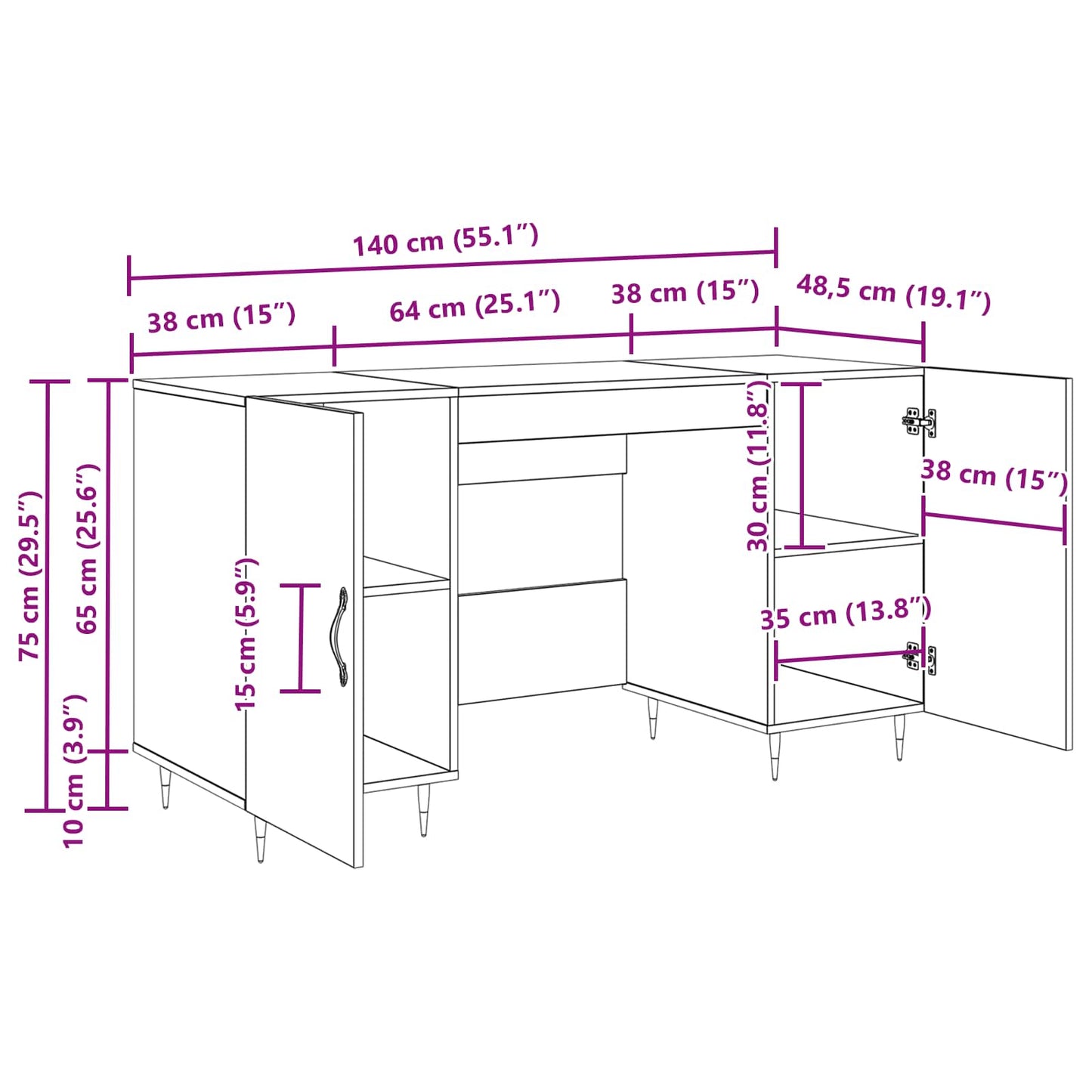 Desk Black oak Engineered wood 140 x 50 x 75 cm