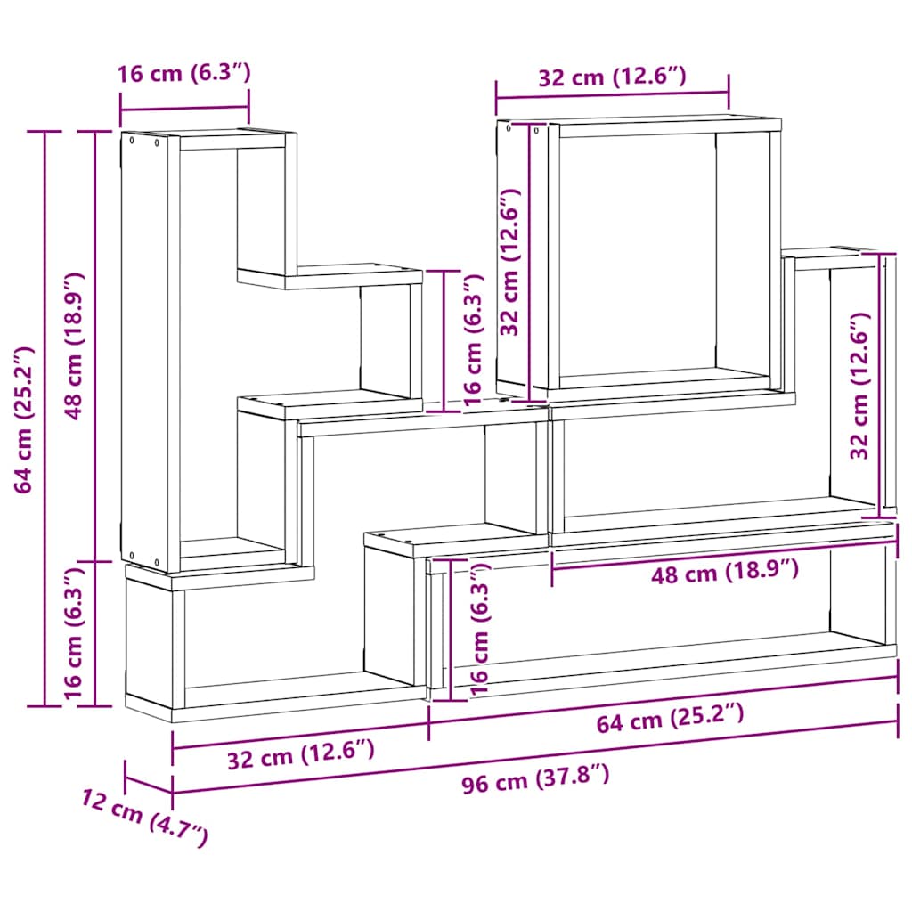 Wall Shelf Wall-Mounted Old Wood 96 x 12 x 64 cm
