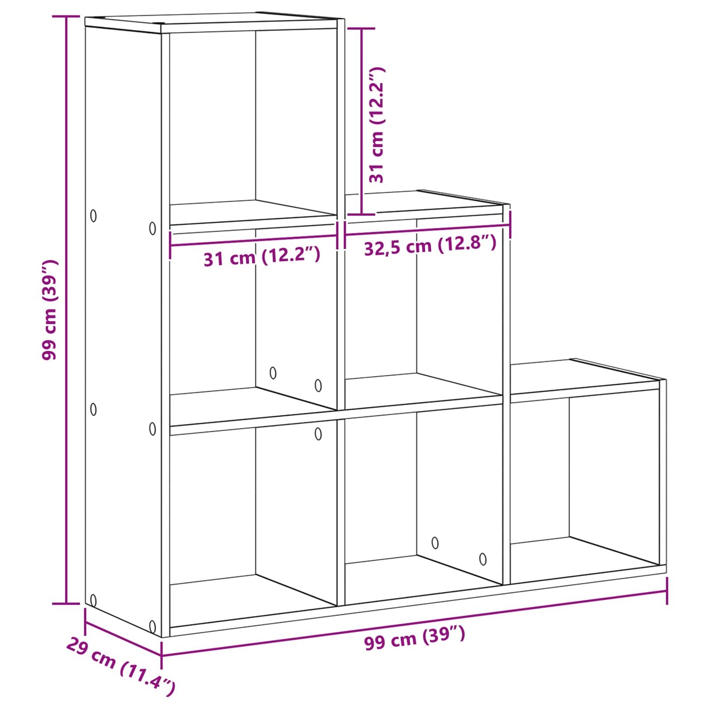Room Divider Bookcase 6-Tier 99 x 29 x 99 cm Engineered Wood