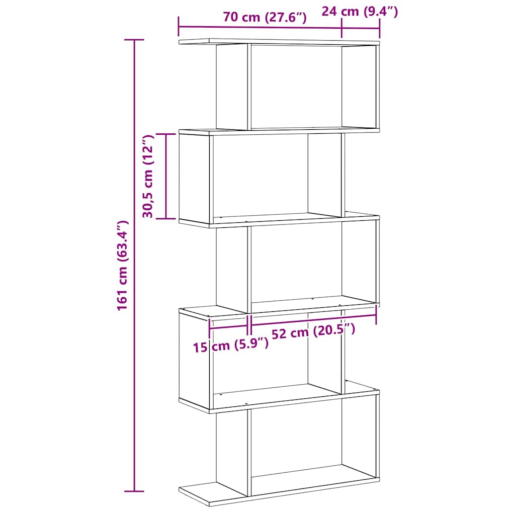 Book Cabinet 5-Tier 70 x 24 x 161 cm Engineered Wood Black Oak