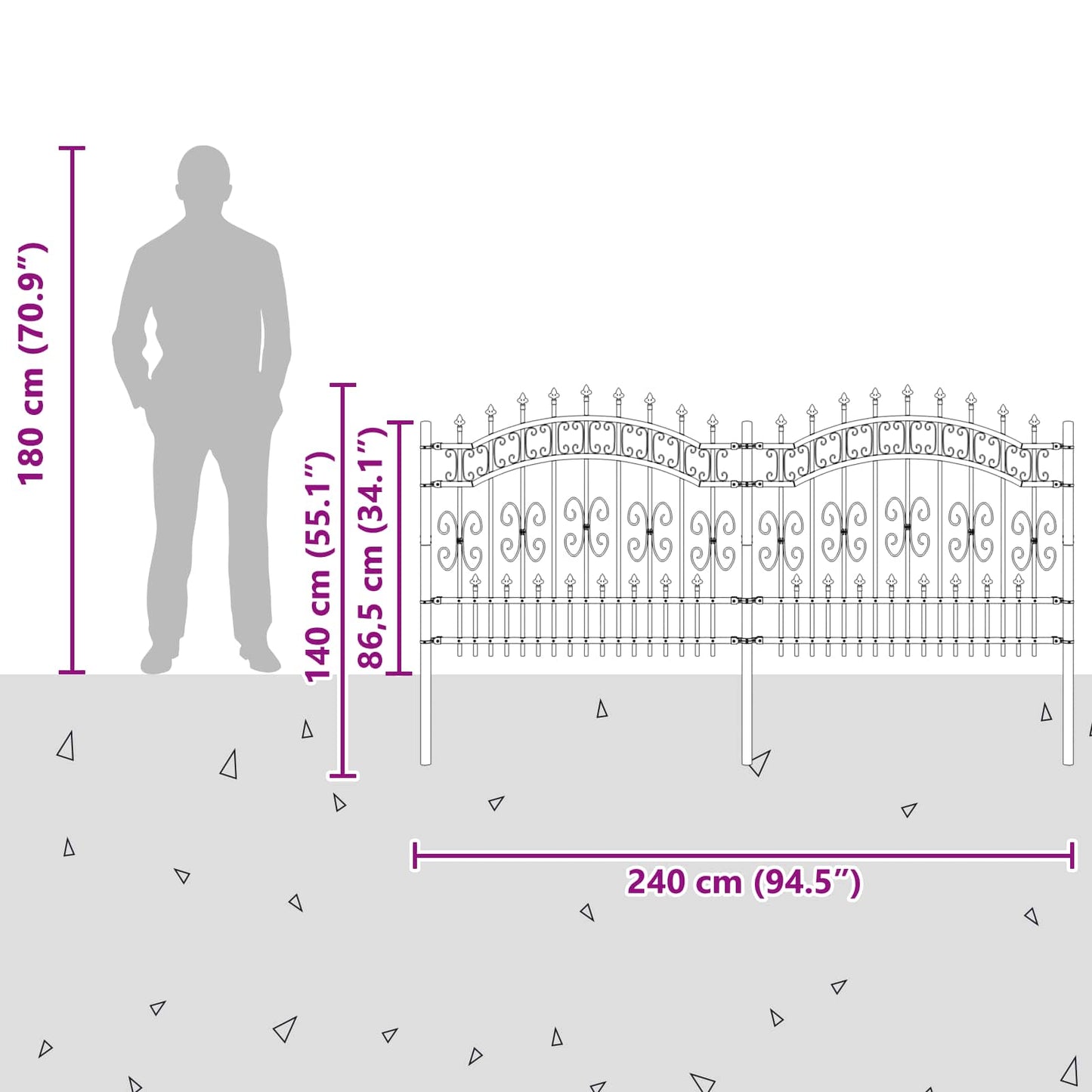 Garden Fence KAMPEN 240 x 140 cm Mesh Powder-coated steel Grey