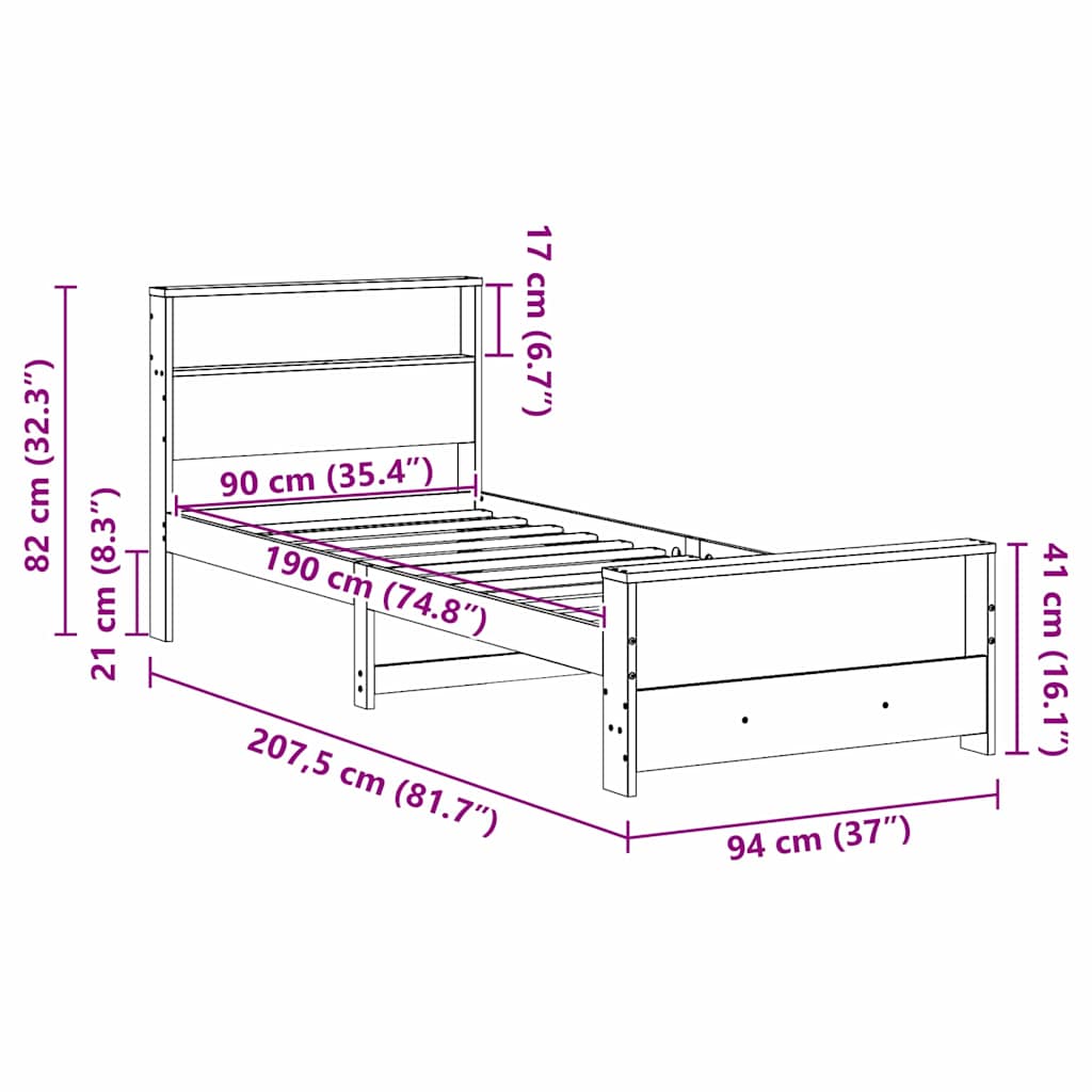 Bed Frame with Headboard Brown 90 x 190 cm Engineered Wood
