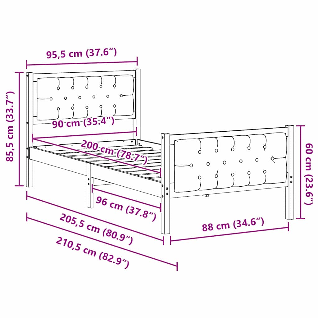 Bed Frame with Headboard Light Grey 90 x 200 cm Solid Pine Wood