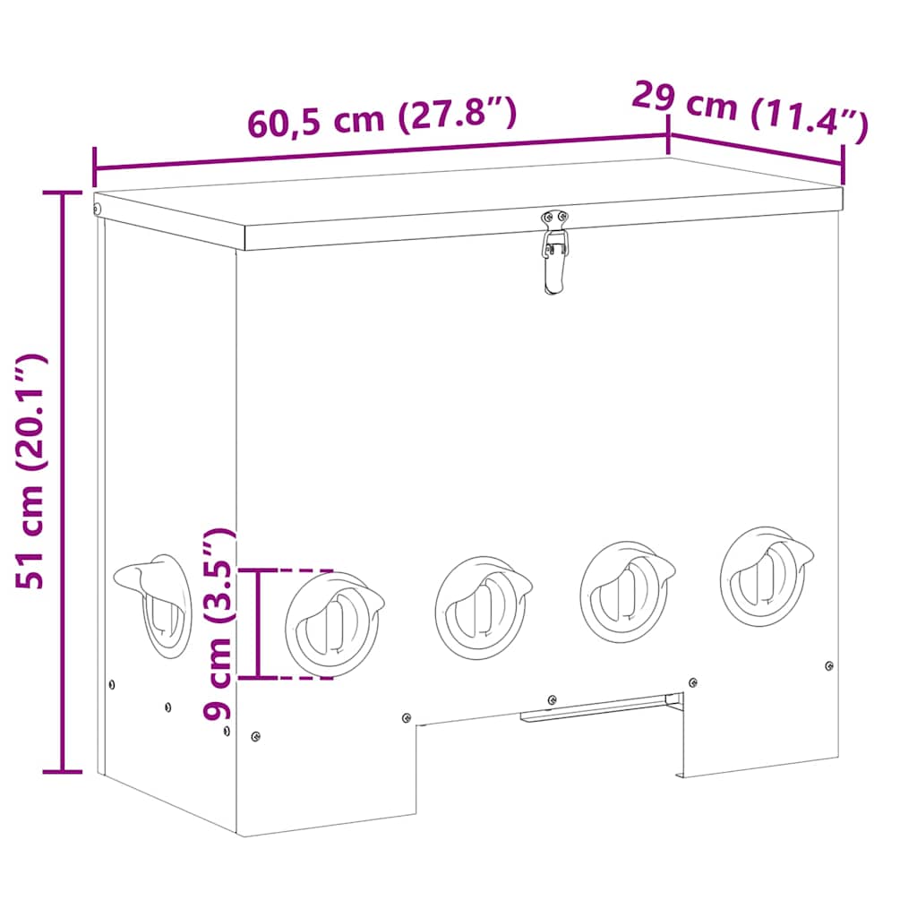 Chicken Feeder Black 60.5 x 29 x 51 cm Cold-Rolled Steel