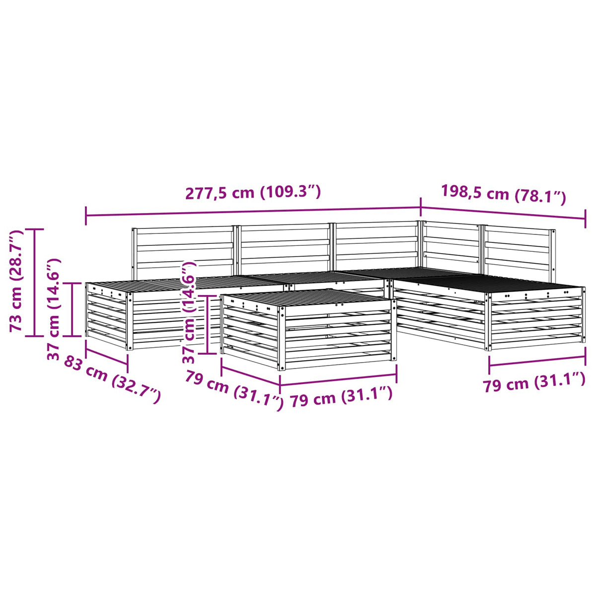 6 pcs Outdoor Sofa Set White