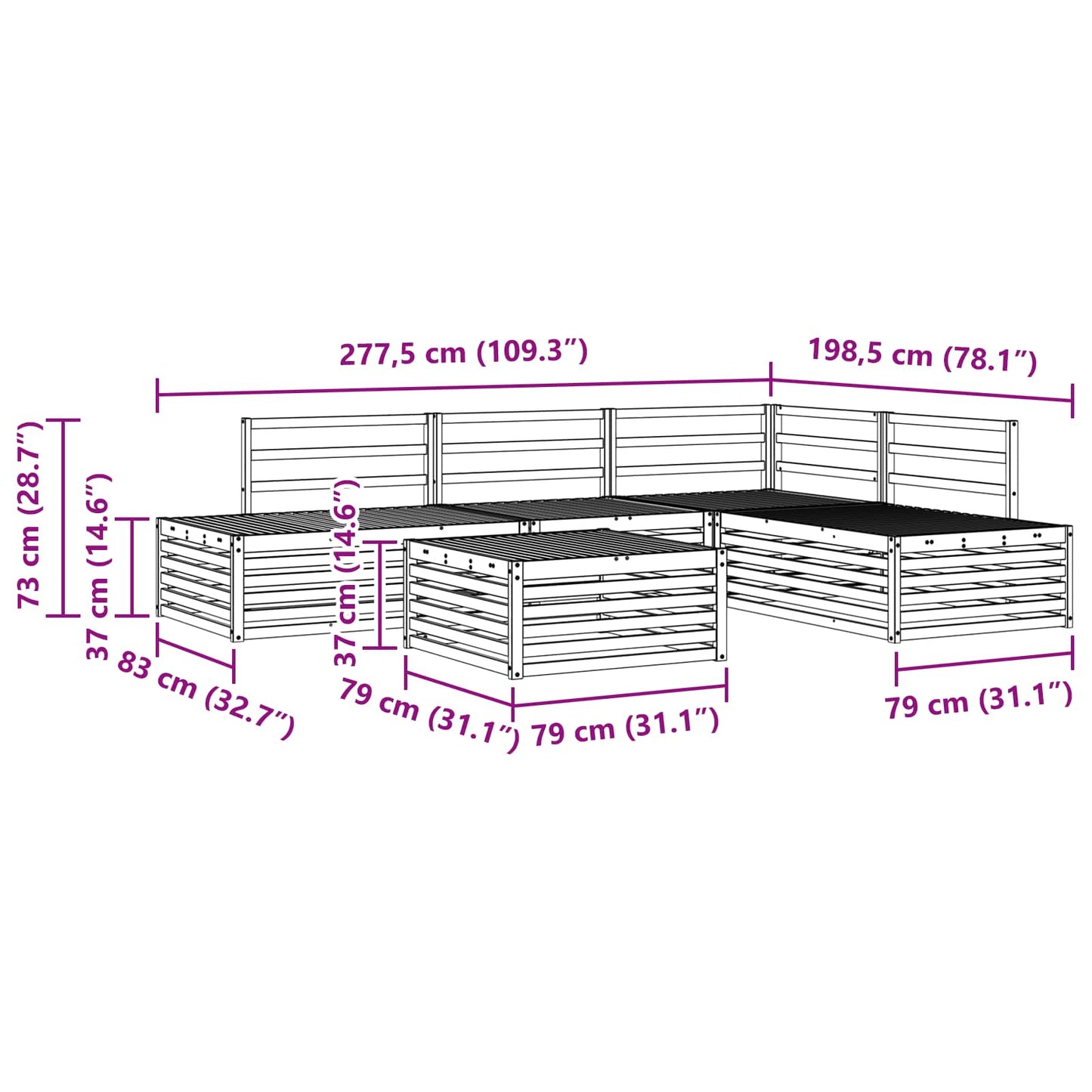 6 pcs Outdoor Sofa Set White