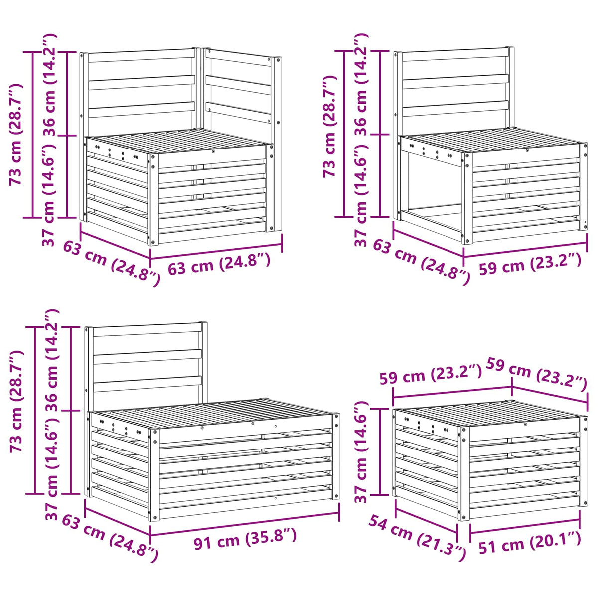 Outdoor Sofa Set 5 Piece White