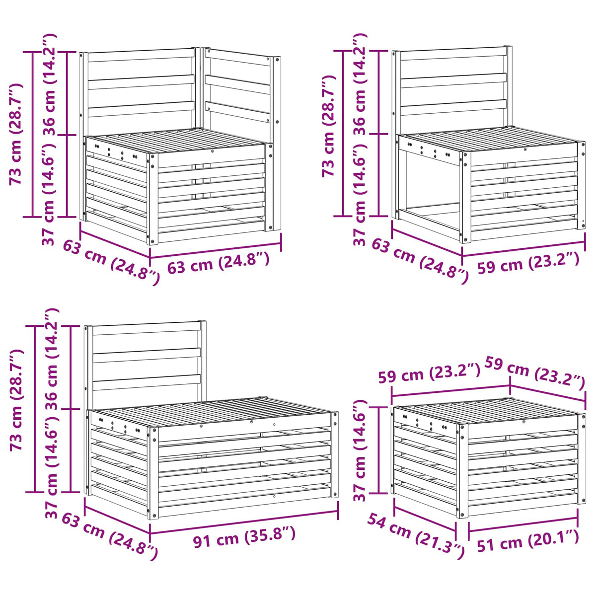 7 pcs Outdoor Sofa Set Solid Acacia Wood White