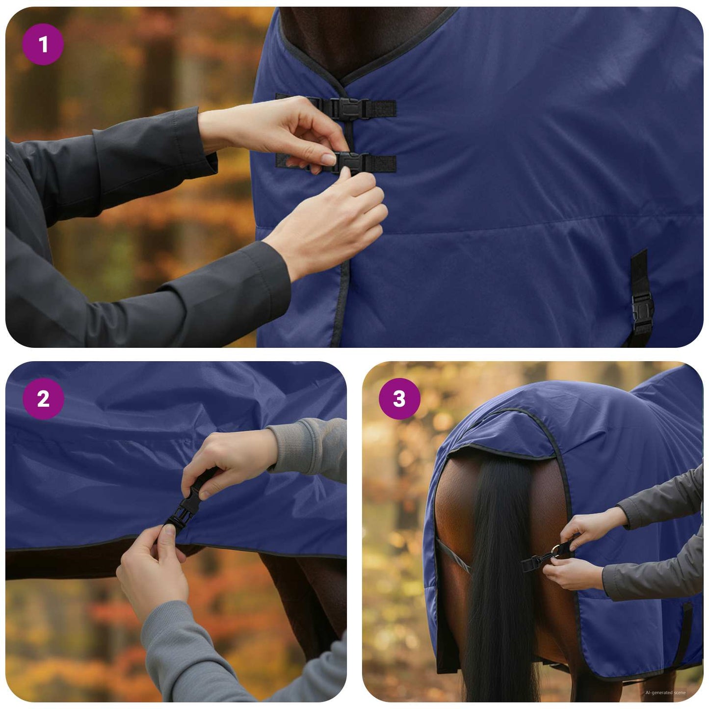 Horse Blanket Full Navy Blue 145 cm Polyester
