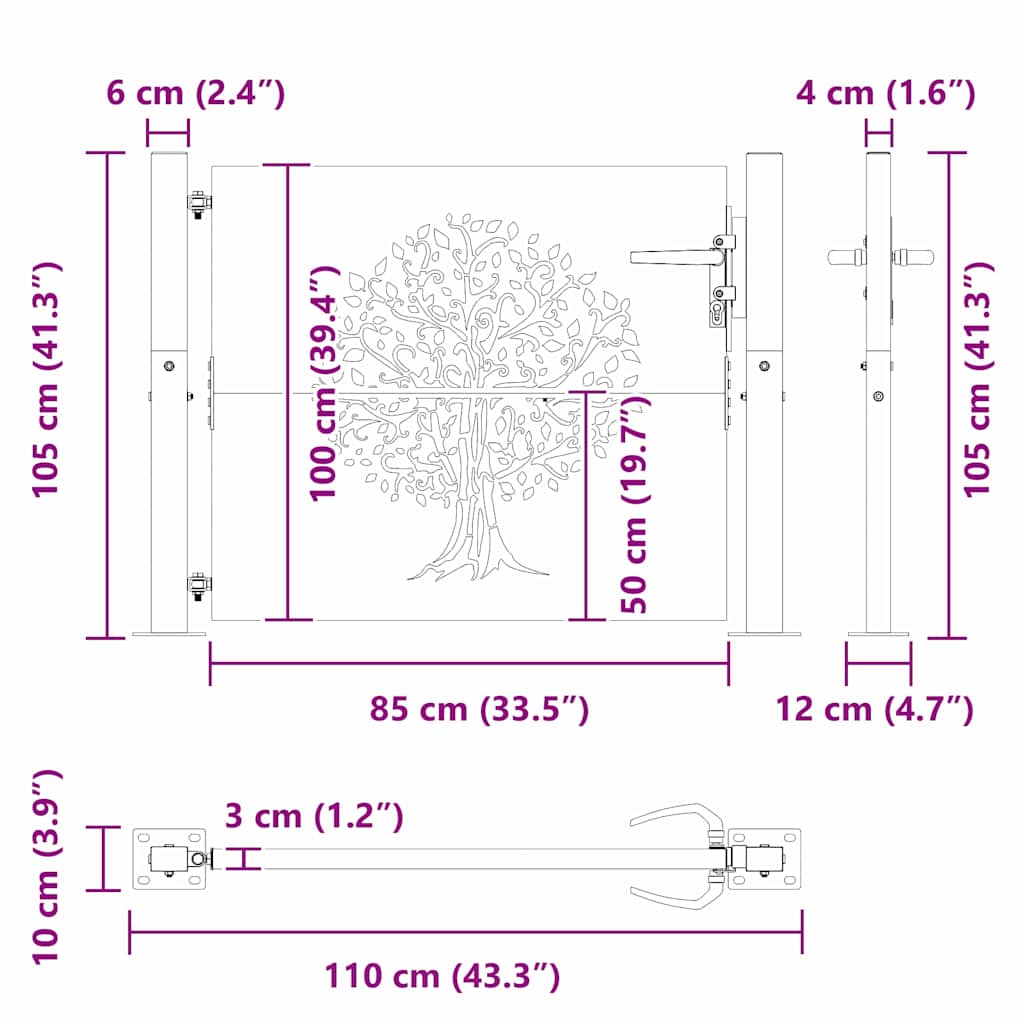 Garden Gate with Lock Black 110 x 105 cm Powder-coated steel
