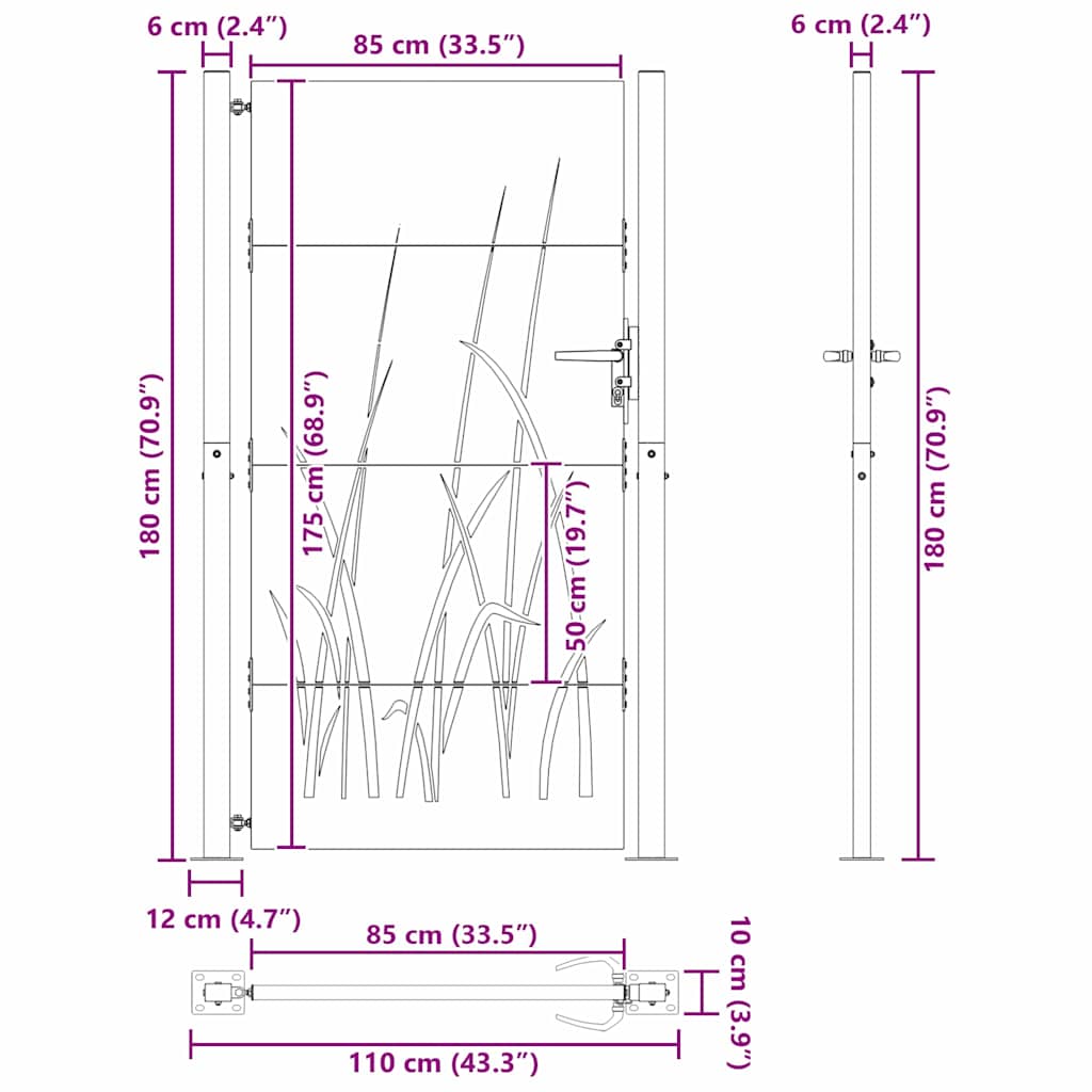 Garden Gate with Lock Black 110 x 180 cm Powder-coated steel