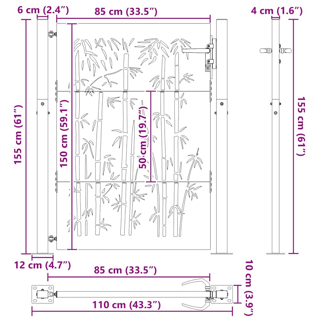 Garden Gate with Lock Black 110 x 155 cm Powder-Coated Steel