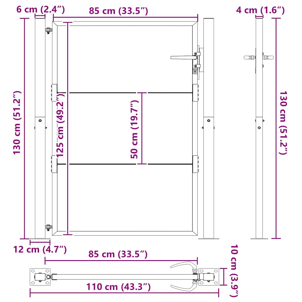 Garden Gate with Lock Black 110 x 130 cm Powder-Coated Steel
