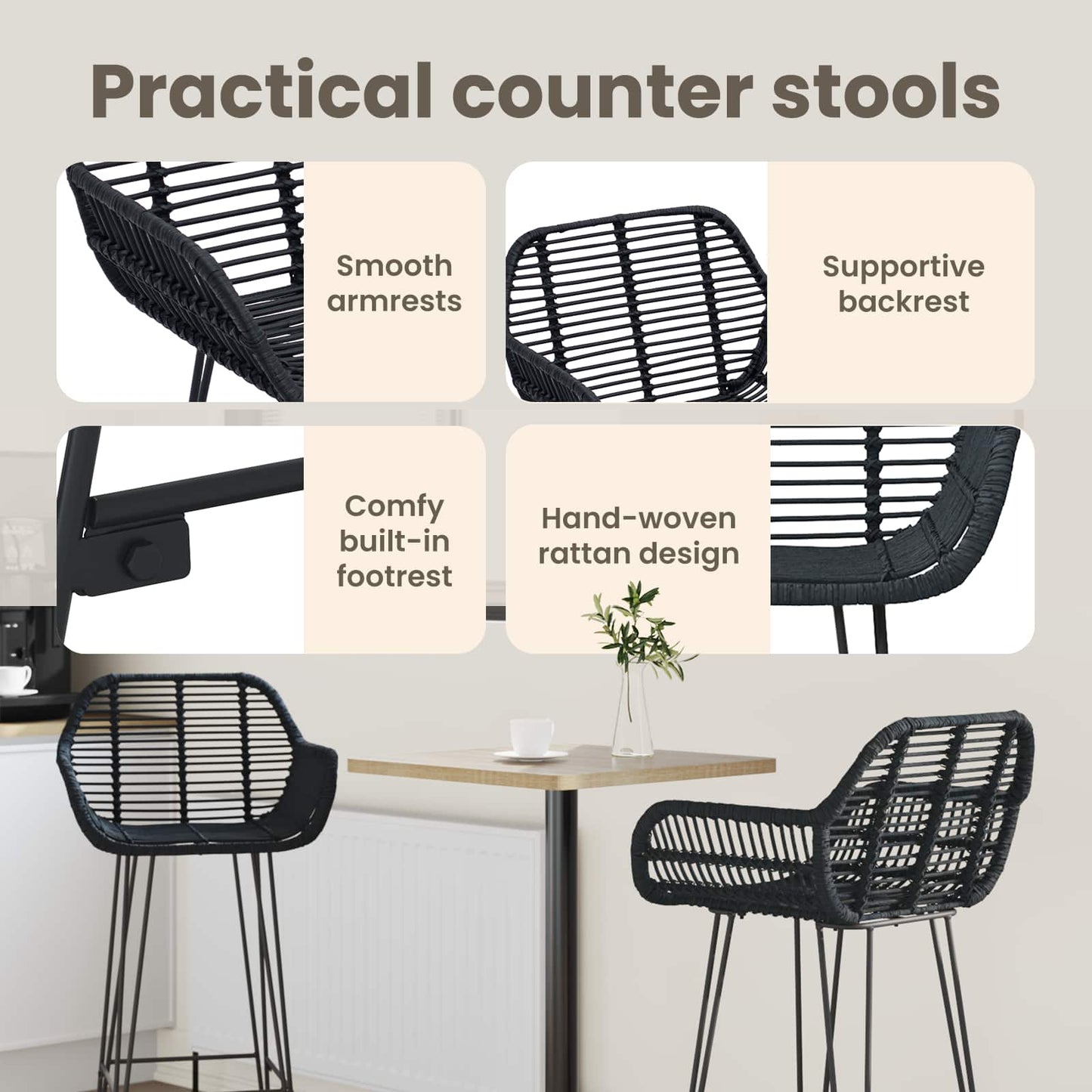Bar Chair 2 pcs 55 x 52 x 105 cm Rattan and Iron