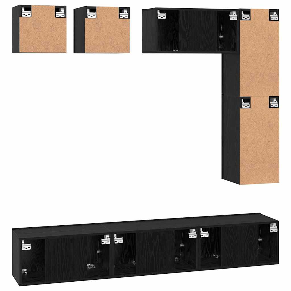 TV Cabinet Set Wall-mounted 8 pcs Black Oak Engineered Wood